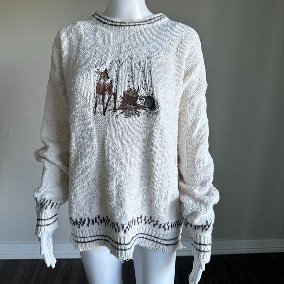 Vintage 90’s Cabin Core Crewneck Embroidered Critters Cotton Sweater - Picture 3 of 8